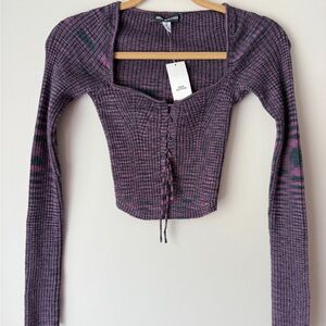 NWT Urban Outfitters Purple and Black Ribbed Crop Top